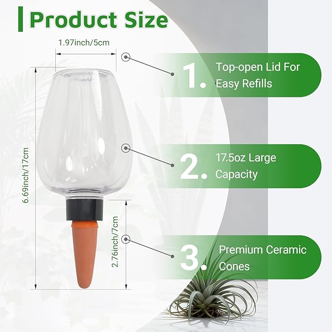 3cps Self Plant Watering Globes for Indoor and Outdoor Plants Plastic Automatic Plant Watering Bulbs Insert 12.3 oz with Slow Release Control Water Dripper for Plants