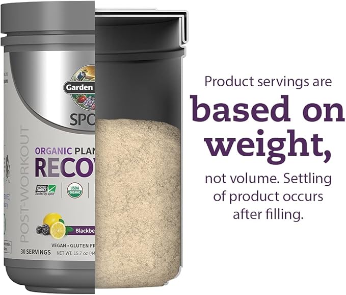Garden of Life Sport Organic Plant-Based Recovery Powder – Muscle Recovery Supplement for Women & Men with Vitamins and Magnesium, Non-GMO, Gluten-Free, BlackBerry Lemonade Flavor, 30 Servings