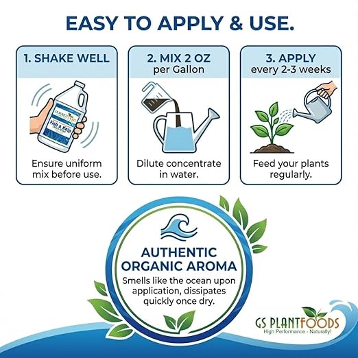 GS Plant Foods Liquid Fish & Kelp Fertilizer (55 Gallons) – Organic Material Review Institute Listed Natural Plant Food for Home Gardens, and Vegetables
