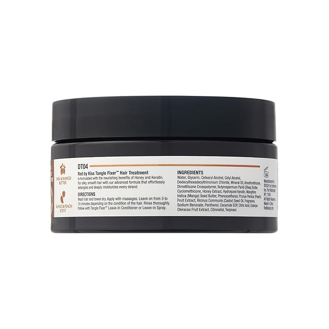 Red by Kiss Tangle Fixer with Honey & Keratin, Sulfate-Free Intensive Detangling Treatment for Shine & Frizz Protection, Mango & Peach Scent