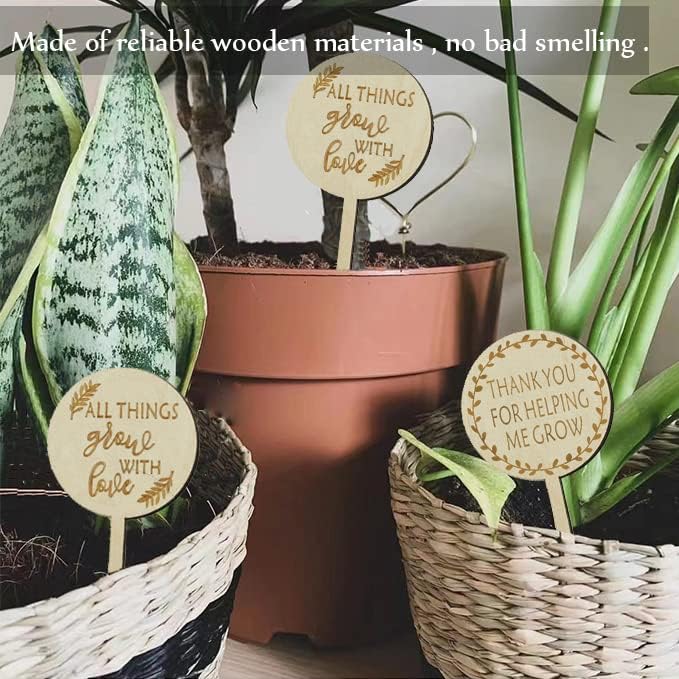 Plant Labels All Things Grow with Love Tags Thank You for Helping Me Grow Plant Markers,Round Plant Stakes Labels Wooden Succulent Tag for Seed Flowers Garden Potted Plants,30 Pack