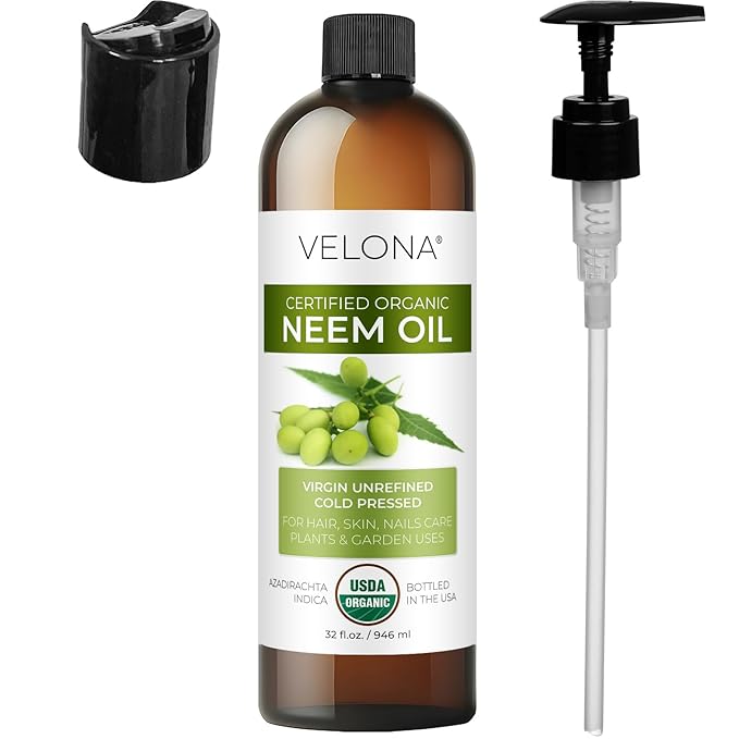 velona Neem Oil USDA Certified Organic - 32 Fl Oz | 100% Pure and Natural Carrier Oil | Virgin, Unrefined, Cold Pressed | Hair, Body and Skin Care | Use Today - Enjoy Results