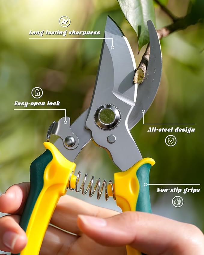 EWPJDK 3 Pack Garden Pruning Shears, Stainless Steel Shears, Gardening Shears, Scissors, Garden Clippers, Pruning Snips, Pruning Shears for Gardening Tools (Yellow+Green)