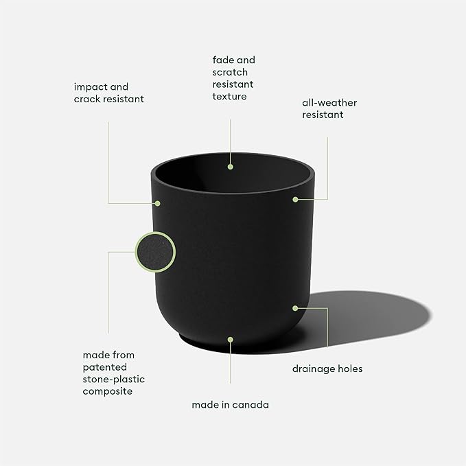 Veradek Mason Series Lima Planter - Round Planter for Indoor or Outdoor Porch/Garden | Made from Plastic-Stone Composite with Drainage Holes | Modern Décor for Succulents, Flowers, Small Plants