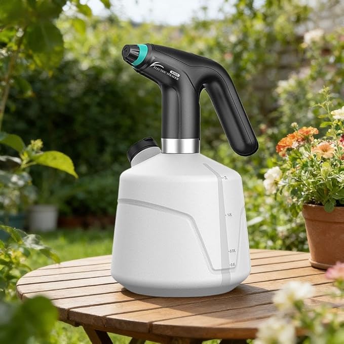 Electric Spray Bottle 2L, 1300mAh Rechargeable Battery Powered Sprayer Watering Can With Adjustable Spout &Extended Nozzle for Outdoor Gardening, Plants & Flowers,Car/window Clean, Fertilizing (White)