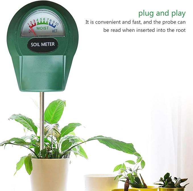 Yuly Green ABS Soil Moisture Detector Portable Handheld Meter Metal Probe Gardening Plant Flower Water Analyzer for Home Metal Probe Gardening Water Analyzer Test Instrument