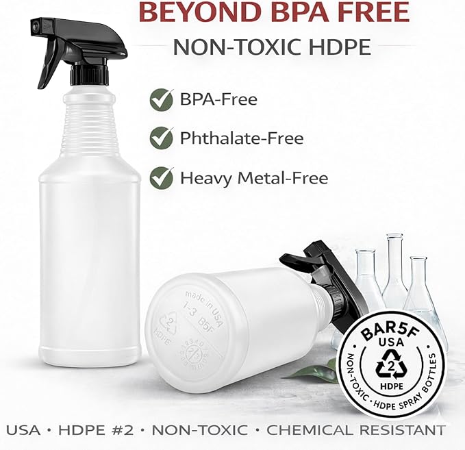 Bar5F Chemical-Resistant Spray Bottle – BPA-Free, Durable, Adjustable Nozzle for Cleaning, Gardening, Hydrogen Peroxide, Rubbing Alcohol, Leak-Proof, Multipurpose (Black (2-Pack) 24-Ounce)
