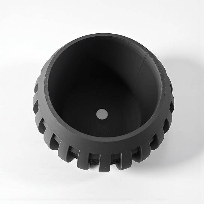 Grove Modern Planter – Black Plant Pot with Slat Design & Drainage, Contemporary Round Flower Vessel for Indoor Plants & Home Decor (Obsidian Black, Outer Dimensions: Compact 6" Width x 4" Height)