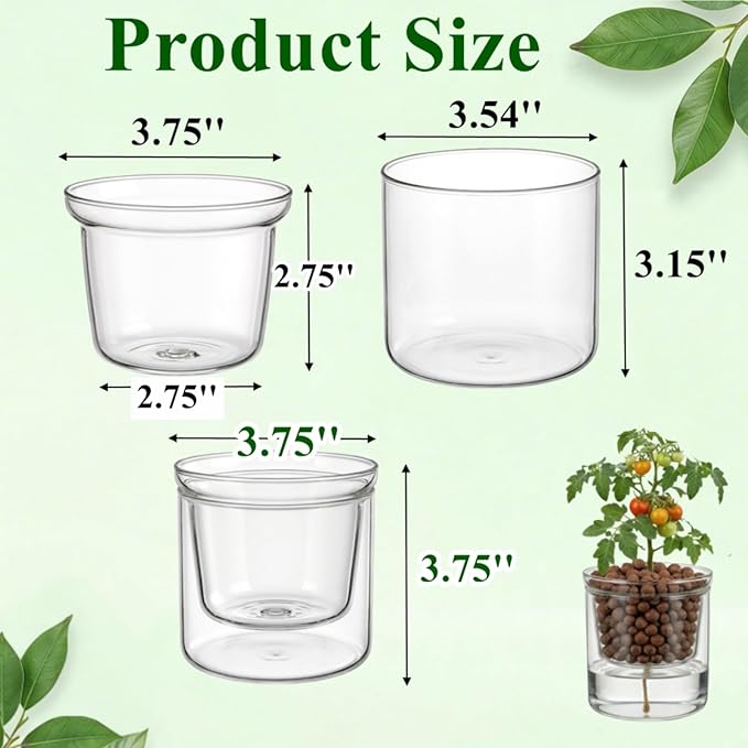 Tebery 2 Pcs Clear Plant Pots, 3.75 Inch Glass Nursery Pots with Drainage Saucer, Indoor Self Watering Planters for Houseplants African Violet Orchid Succulents, Ideal for Garden Home Decor