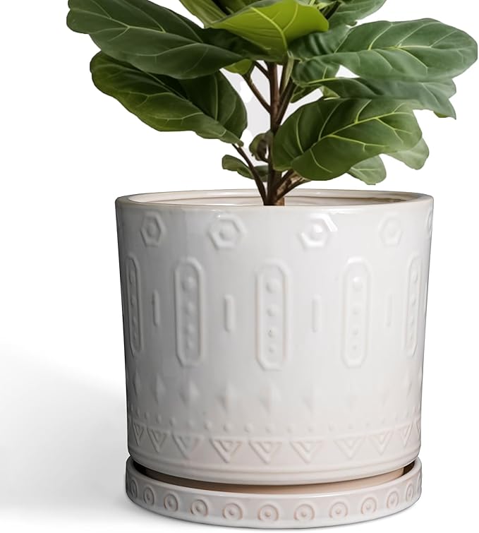 Eightpot Ceramic Pots for Plants 12 Inch - Large Ceramic Planters for Indoor Plants Outdoor Modern Flower Pot with Drainage Holes and Saucer for Office Garden Patio White