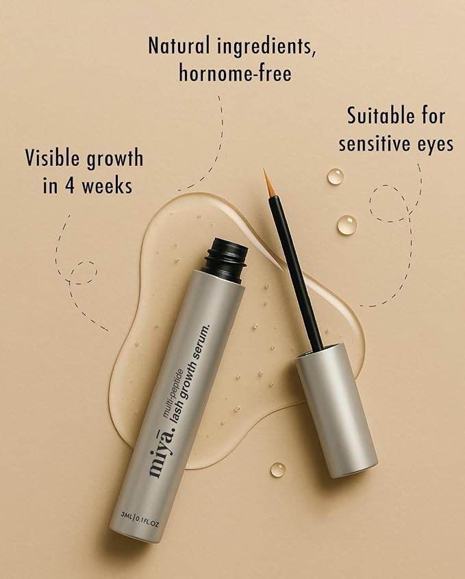 MIYA LASH | Eyelash Growth Serum | Natural Lash Enhancer for Longer, Thicker Healthier Lashes | Gentle Effective Lash Growth Serum | Oil Free Lash Booster 3ml