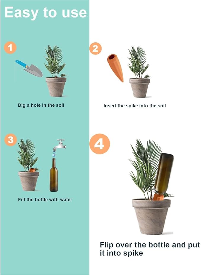 vensovo Terracotta Self Watering Spikes - 10 Pcs Potted Plant Watering Devices Vacation Self-Watering Stakes for Outdoor, Indoor Plants, Wine Bottle