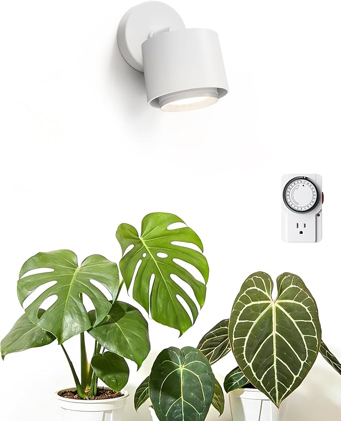 Barrina TR40a Track LED Grow Lights for Indoor Plants, 15°-60° Adjustable Beam Angle, 40W 4000K Wall Mounted Plant Light, Full Spectrum Ceiling LED Growing Lamps with Timer, White Cover, 1-Pack