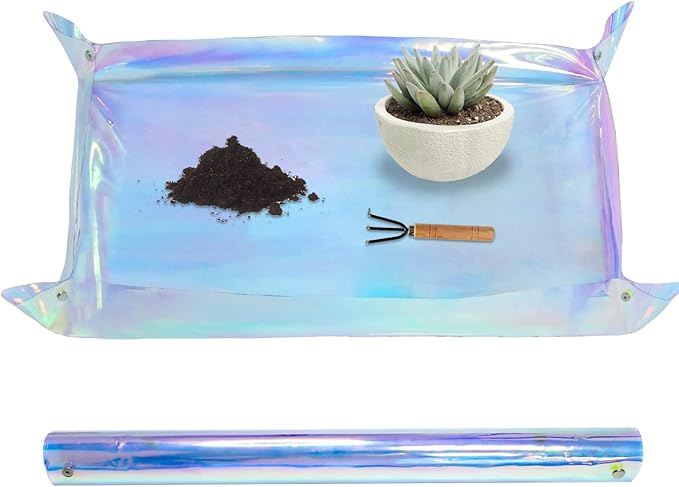 Repotting Mat for Indoor Plants Iridescent Plant Potting Mat Waterproof Potting Repotting Tray Gardening Gifts Mat Cactus Succulent,Orchid Potting Soil Mix Mess Control, 25.6" Garden Tool, Pots Mat