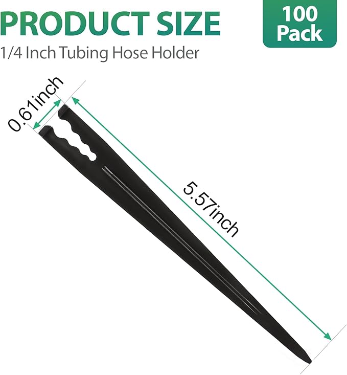 RedChili 100 Pack 1/4 Inch Drip Irrigation Support Stakes, Plastic, 5.68 Inch, Barb Connector, Ideal for 1/4-Inch Tubing, Indoor/Outdoor Use