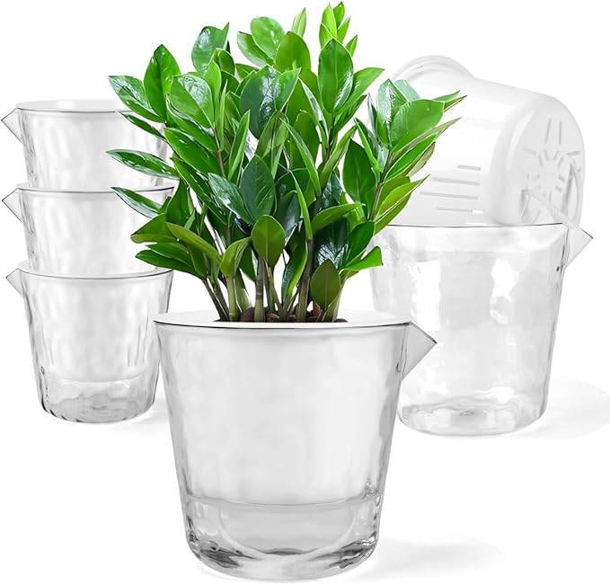 Yummy Sam Self Watering Pots for Indoor Plants, 5 Pack 2Size-7/5 Inch Clear Plastic Planters, Pot for Indoor or Outdoor, for Garden, Flower, Nursery