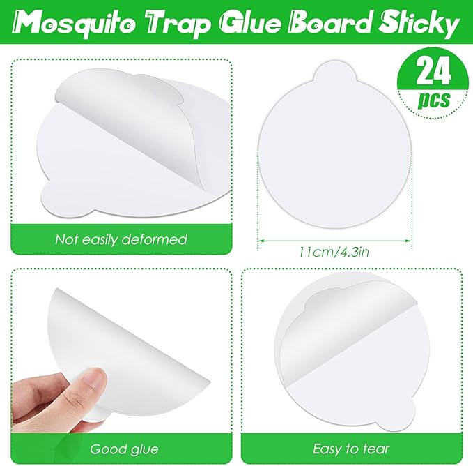 24 Pcs Round Insect Trap Refillable Glue Boards Sticky Fruit Fly Trap Mosquito Fly Killer for Mosquitoes Fruit Flies Gnats Moths Fits Most Models Indoor Outdoor Lamp (4.3 Inch)