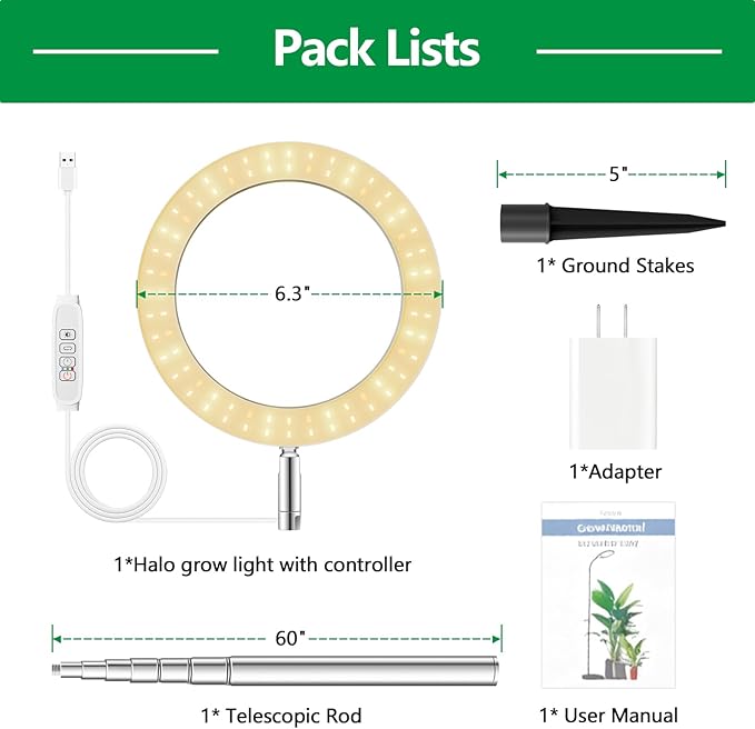 2 Packs Plant Grow Light,Grow Lights for Indoor Plants,80 LEDs Full Spectrum Plant Lights for Indoor Growing with 6/12/16H Timer-W2