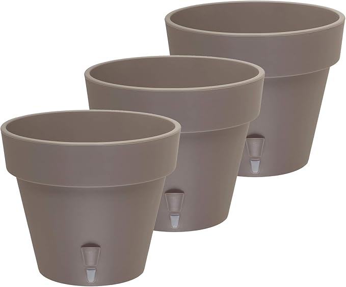 DECOPOTS - Pack of 3 - Self Watering Planter - Height 6.9 inches - Flower Pot with Bottom Watering Level Indicator for All House Plants, Flowers, Herbs (Diameter 7.9", Shade)