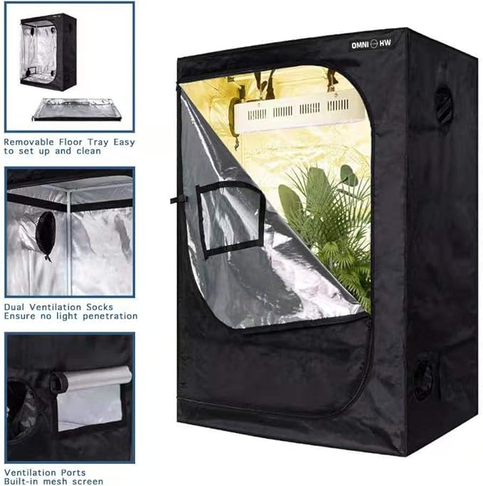 OmniHW Heavy Duty Grow Tent 24" x 48" x 60", 1680D Canvas Reflective Mylar Professional Indoor Growing Tents with Observation Window and Removable Floor Tray for Indoor Hydroponic Plant - 2' x 4'