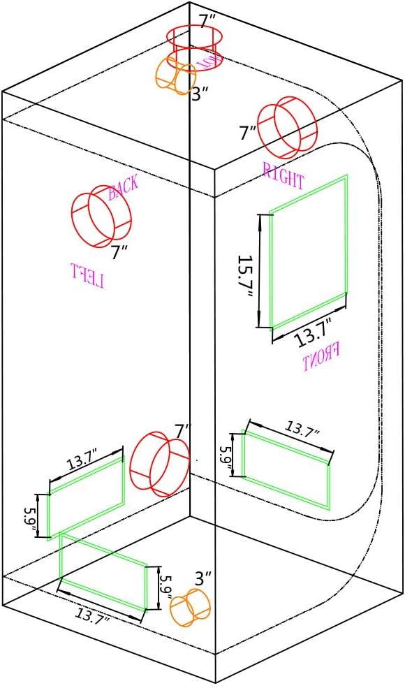 Grow Tent, Indoor Mylar Hydroponics Indoor Gardening Grow Tent Room with Observation Window and Floor Tray (36" x 36" x 72")