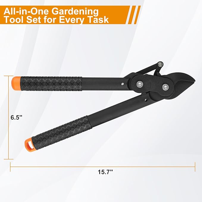 Garden Shears Tool Set 3 Pcs - Heavy Duty Lopper, Hedge Shears & Pruning Saw for Tree Branches, Hedges, Backyard & Fruit Trees, Carbon Steel Blades