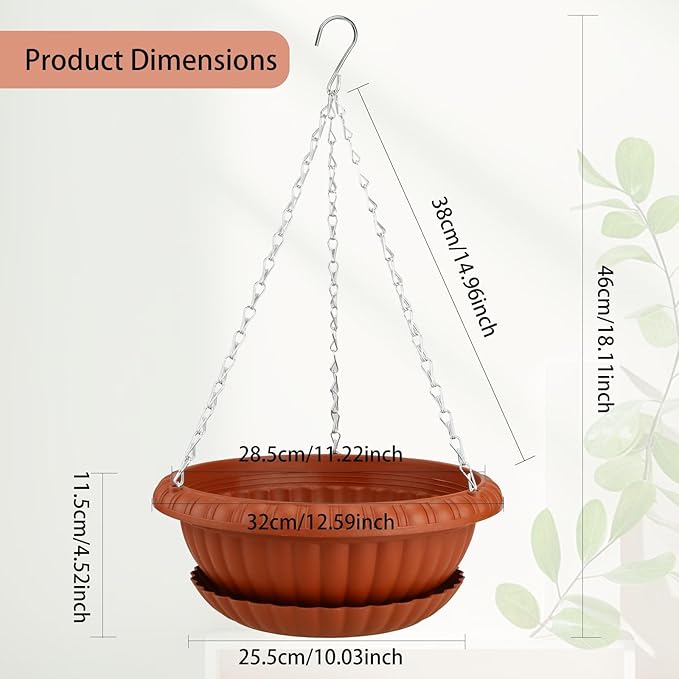 summer flower 3 Pack Large Hanging Planters 12.59in Plastic Plant Pots with Drainage Holes & Trays for Indoor Outdoor Garden Wall Window Decor (Red)