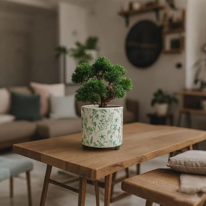 RYKEEN Ceramic Plant Pot with Small Flower Pot with Drainage Indoor Outdoor Decorative Pottery Planter Plant Lover Gifts for Small Plant, Party,Table,Office,Kitchen (Green)