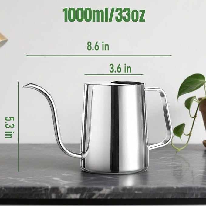 Watering Can for Indoor Plants, Indoor Watering Can with Long Spout and Handle Rust-Proof 304 Stainless Steel Material (1000ml/34oz)