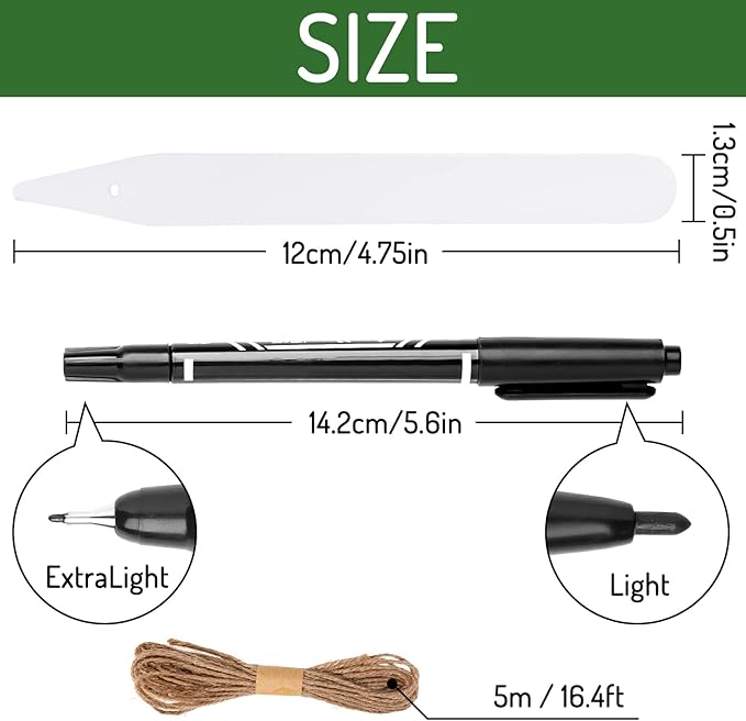 Whaline 200Pcs Thick Plastic Plant Labels with Hole White Waterproof Garden Stake Tag Marker Signs for Greenhouse Garden Seedlings Flowers Spotted Plants with 2 Marker Pen and Twine (12.5 CM)