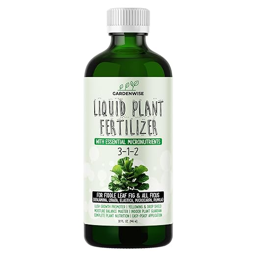 GARDENWISE 3-1-2 Liquid Fertilizer Concentrate with Micronutrients - Optimal Fiddle Leaf Fig Plant Food, Ideal for Ficus Lyrata & Fig Trees, Gold Leaf Enhanced Indoor Plant Fertilizer (32 OZ)