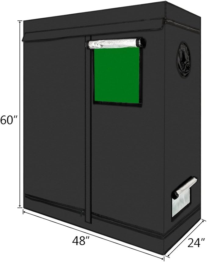 Knocbel Indoor Hydroponic Grow Tent Heavy-Duty Metal Frame with Observation Window, Floor Tray & Hanging Bars for Home Use Plant Growing (Black 48" L x 24" W x 60" H)