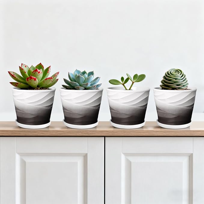 Ceramic Plant Pots,5 Inch,Set of 4,Planters with Drainage Hole and Saucer,Flower pots for Indoor Plants,Modern Design(5.5 in Diameter)