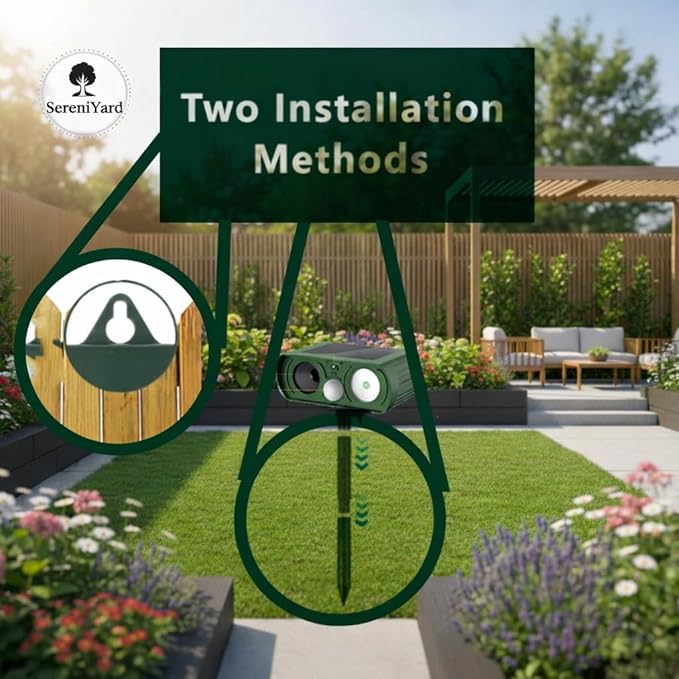 Solar Ultrasonic Animal Repeller - Waterproof - Motion Activated - Humane Pest Control with LED Flash for Modern Garden for Deer - Squirrel -Raccoon -Rabbit -Fox -Skunk -2026 New Generation