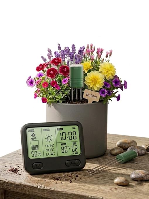 VODESON Soil Moisture Meter for Plants, Multi-Zone Wireless Soil Test Kit & Soil Thermometer, TDR4-in-1 Plant Water Meter, 230ft RF, IPX5 Waterproof, Indoor Outdoor Garden Lawn Farm(Display+2Sensor)