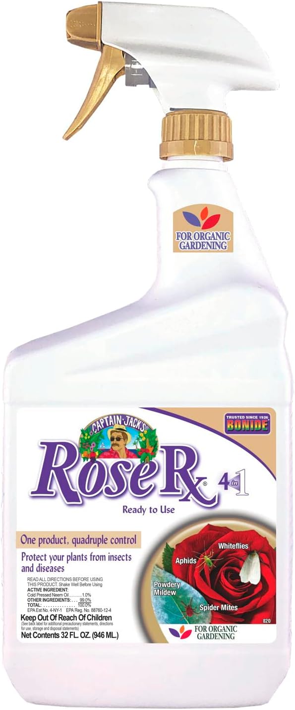 Bonide Captain Jack's Rose Rx 4-in-1 Insect & Disease Control, 32 oz Ready-to-Use Spray Neem Oil for Organic Gardening