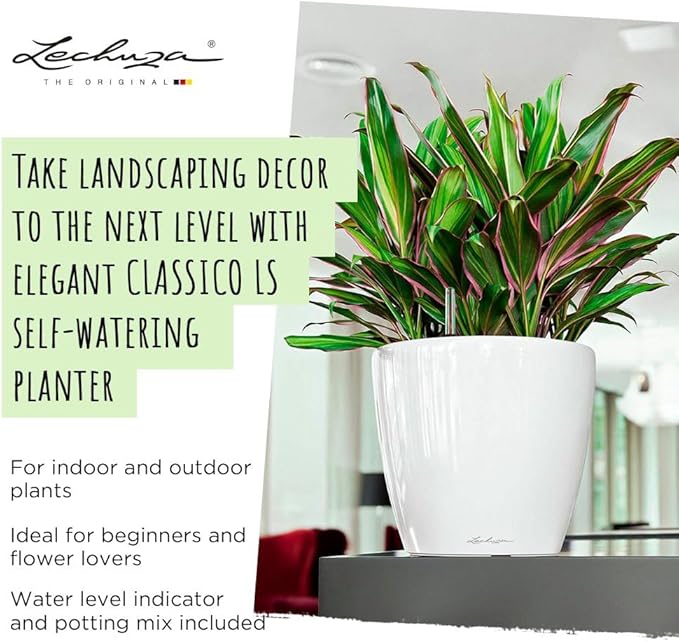 Lechuza Classico LS 21 Charcoal Metallic, Self-Watering Round Planter, D8.3 H7.9 in