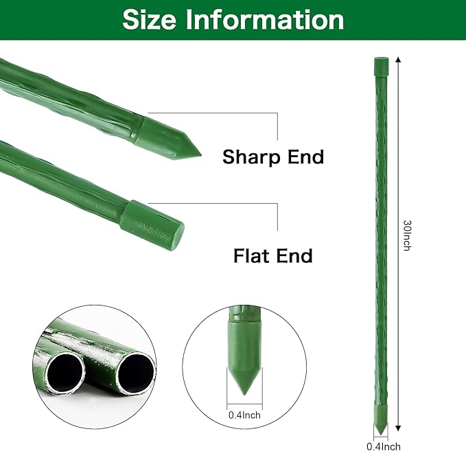 FEED GARDEN Garden Stakes 30 Inch 2.5ft 25 Pack,Sturdy Plant Metal Sticks Support,Plastic Coated Plant Stakes,Tomato Stakes,Beans,Trees