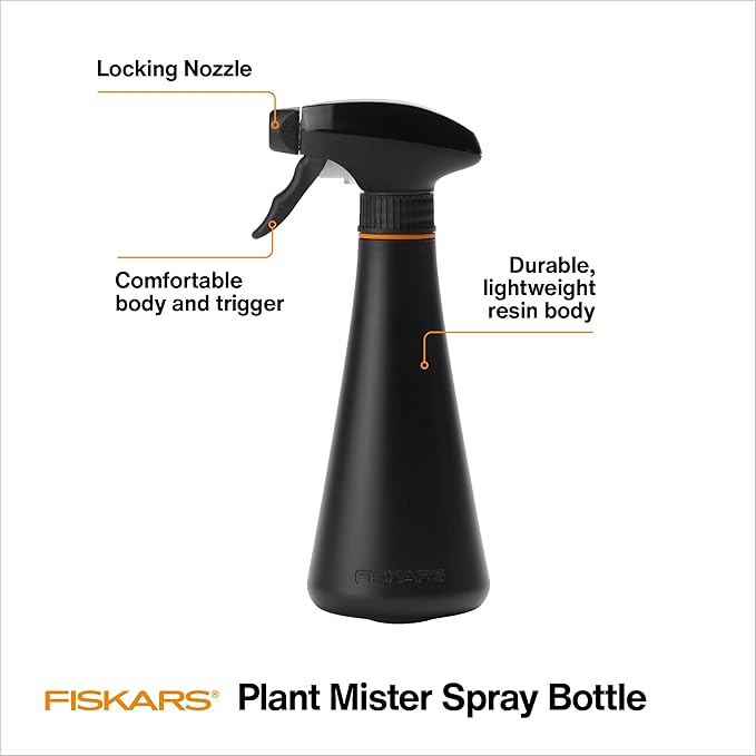 Fiskars Plant Mister Spray Bottle for Indoor Plants, Gentle & Fine Water Mist for Evenly Hydrating Orchids & Ferns, 10 oz Lightweight Recycled Plastic, Ergonomic Trigger with Locking Nozzle, Black