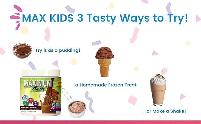 Maximum Kids Complete Organic Powder Mix. Great Tasting, Easy to use, Complete Nutritional Drink with 26 Vitamins and Minerals, 20g of Plant Protein, 3g of Fiber. Kid Tested. Parents Approved.