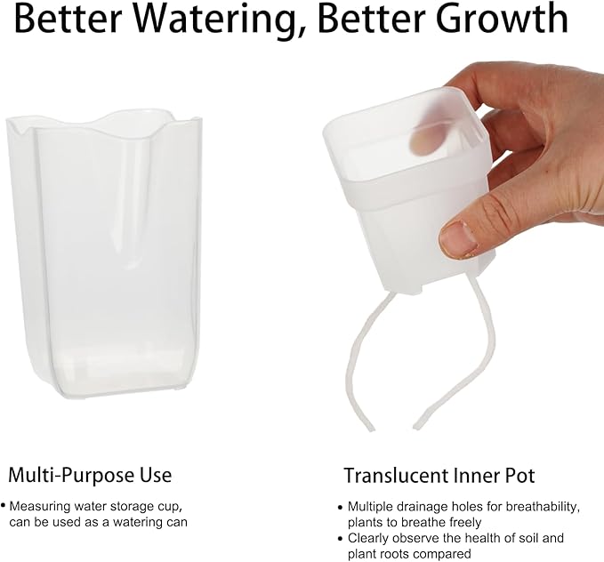 16 Pack 2" Mini Clear Self Watering Plant Pots, Plastic Planters with Bottom Water Tray & Watering Rope, Nursery Planting Pot for Indoor Out Door Plants