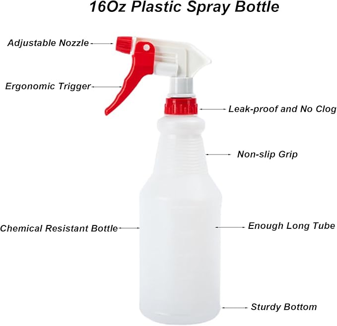 Plastic Spray Bottle(2 Pack/16Oz) Empty Adjustable Spray Bottles for Cleaning Heavy Duty Spray Bottle for Plants Hair Pet Vinegar Bleach and Rubbing Alcohol