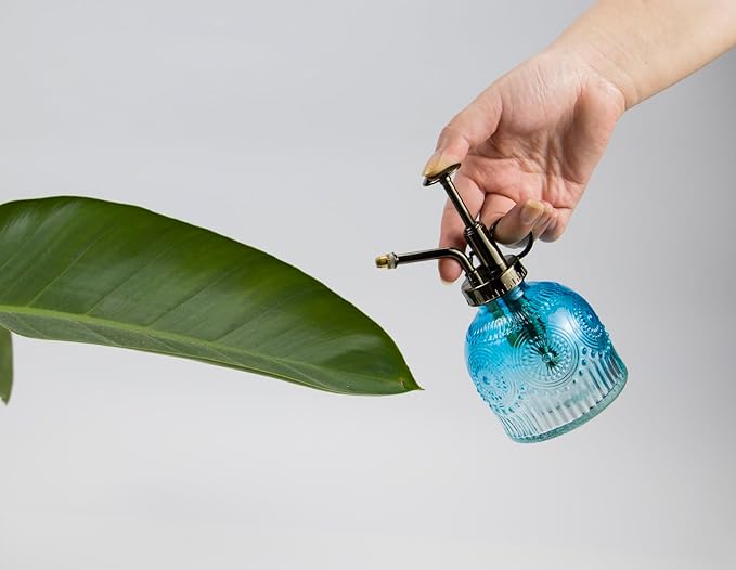 Glass Plant Mister Water Spray Bottle Small Watering Can for Indoor Plants Vintage Style Houseplant Gardening Tools for Succulent Flower (Blue)