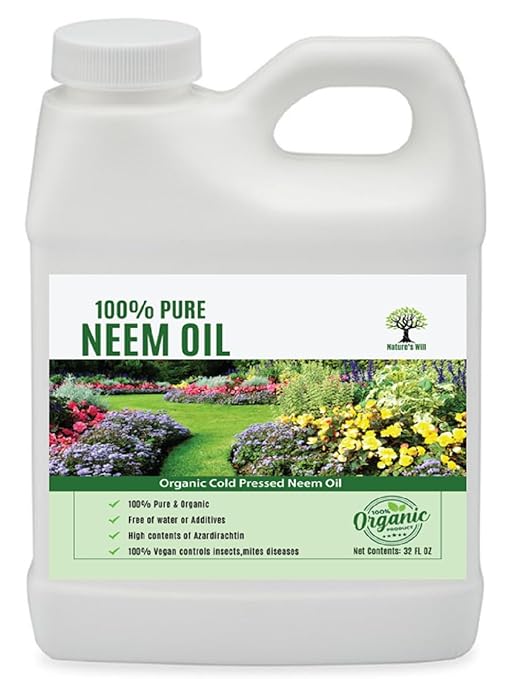 Nature's Will 100% Pure Organic Neem Oil, Cold Pressed and Unrefined, Water Soluble Concentrated, Non-GMO for Indoor and Outdoor Plants and Vegetable (32, Ounces)