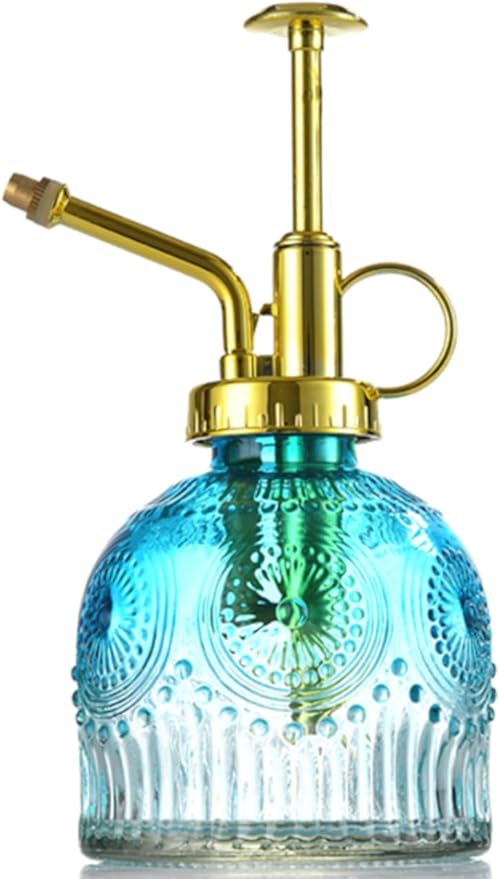 Glass Plant Mister Spray Bottle, 230ML Vintage Plant Spritzer, Succulent Watering Bottle Glass with Top Pump, Small Plants Sprayer Watering Can for Indoor Outdoor House(Blue and White)