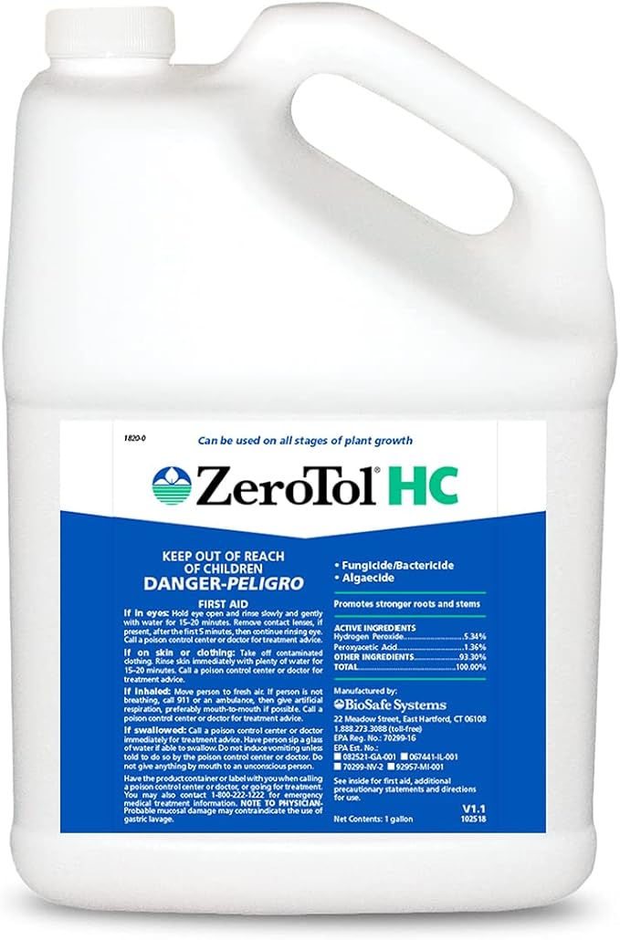 BioSafe Systems ZeroTol HC, Broad Spectrum Algaecide, Bactericide, and Fungicide, Peroxyacetic Acid, Kills Mold, Single 6200-1, 1 Gallon