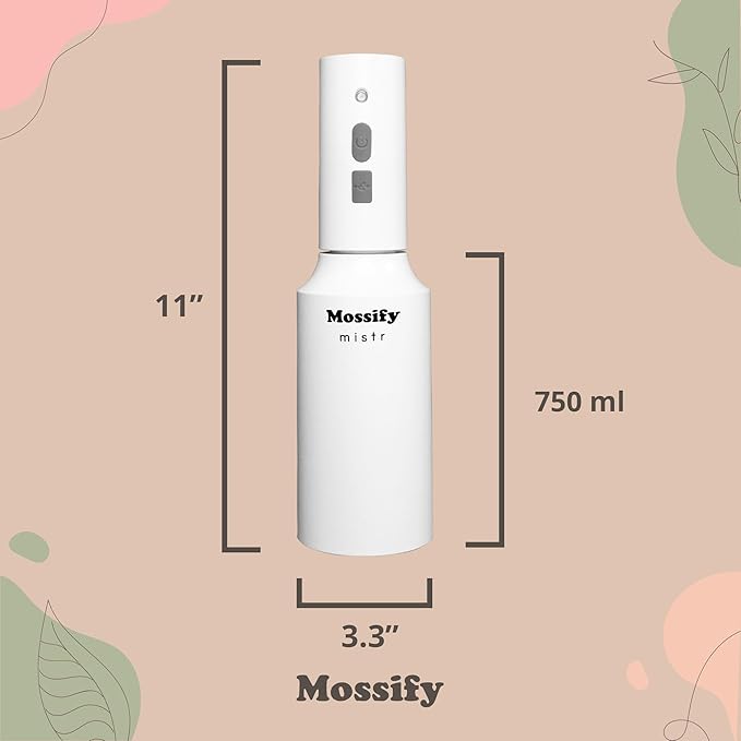Mossify Mistr Electric Plant Mister – Battery Powered Sprayer, Automatic Spray Bottle for Houseplants, Adjustable Outdoor & Indoor Plant Mister, USB Rechargeable Electric Sprayer & Hands-Free Watering