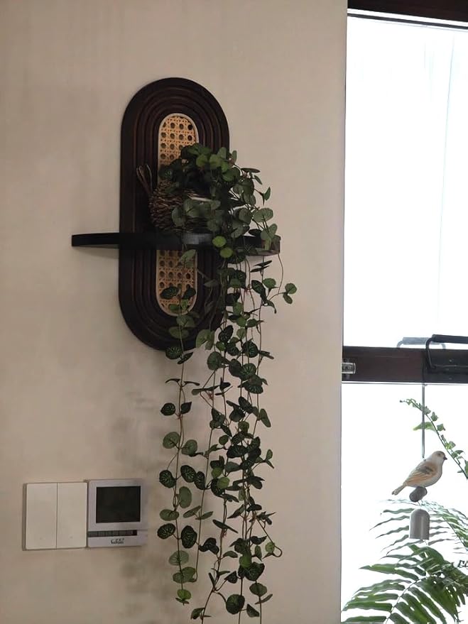 Artificial Plastic Plant Vine Small Hanging Basket Ornament for Indoor Walls, Shelves, Cabinets, Kitchens, Studies, Desks, Living Rooms 3.5-Inch Basket (2pcs Leaf b)
