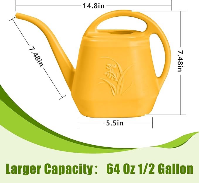 Hand Plastic Watering Can - for Indoor and Outdoor Home Garden Plants - with Long Spout - Orange - 1/2 Gallon