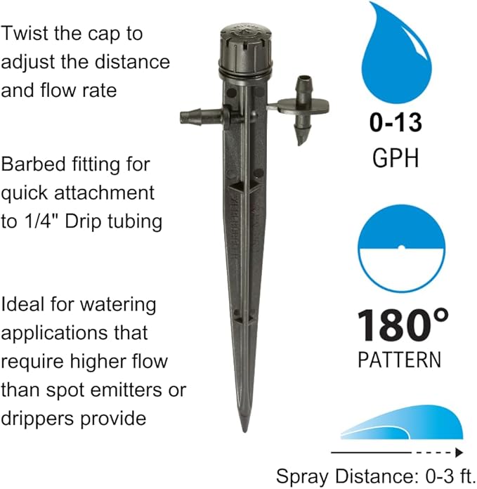 Rain Bird MBH4PKS Drip Irrigation Micro-Bubbler on Stake, 180° Half Circle Pattern, 0-3' Spray Distance, 4-Pack